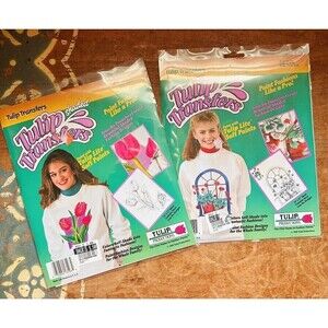 Vtg 90s Tulip Transfers Iron-On Floral Collection Tulips & Geraniums Set Of 2
